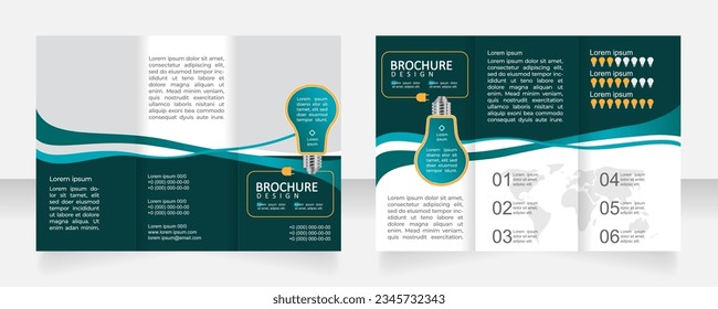 Electric power smart consumption trifold brochure template design. Zig-zag folded leaflet set with copy space for text. 3 panel flyers. Calibri Regular, Montserrat Medium fonts used