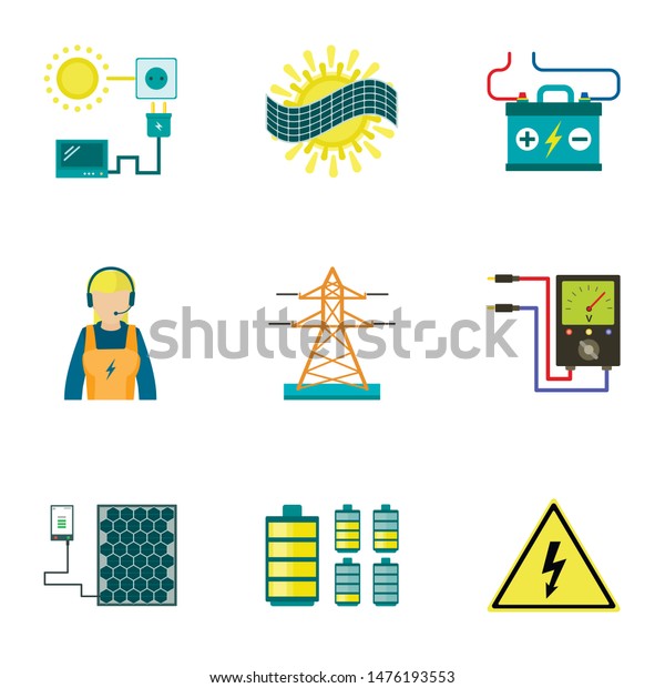 Electric power station icon set. Flat set of 9\
electric power station vector icons for web design isolated on\
white background