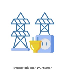 Electric power station vector flat color icon. Energy industry manufacturing. Electricity generation. High voltage lines. Cartoon style clip art for mobile app. Isolated RGB illustration