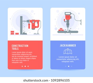 Electric power tools cards. Vector illustrations for web pages and applications. 