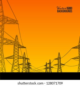 Electric power transmission. Vector illustration, contains transparencies, gradients and effects.