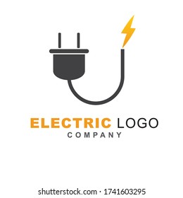 Electric power vector logo design element with plugin shape. Service energy and thunder electricity symbol concept. Lightning bolt sign in the circle. Flash vector emblem template. Power fast speed