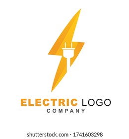 Electric power vector logo design element with plugin shape. Service energy and thunder electricity symbol concept. Lightning bolt sign in the circle. Flash vector emblem template. Power fast speed