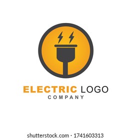 Electric power vector logo design element with plugin shape. Service energy and thunder electricity symbol concept. Lightning bolt sign in the circle. Flash vector emblem template. Power fast speed