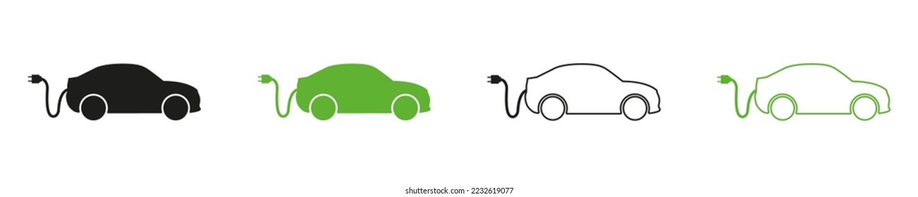 Iconos de vectores eléctricos de automóviles. El concepto de vehículo ecológico.  Ilustración del vector EPS 10