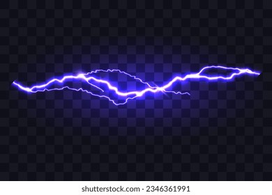 Electric powerful discharge with a lot of sparks. Flash Light. Realistic lightning. Natural phenomenon. Vector illustration.