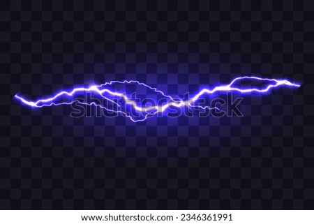 Electric powerful discharge with a lot of sparks. Flash Light. Realistic lightning. Natural phenomenon. Vector illustration.