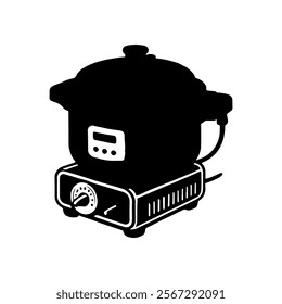 Electric pressure cooker silhouette icon vector design.
