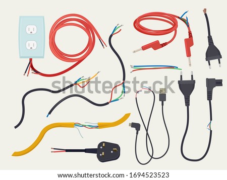 Electric problem. Damaged communication cable with plug broken connection cut electrical signal vector ストックフォト © 