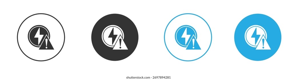Estilo plano del símbolo del icono del problema eléctrico en el fondo blanco.