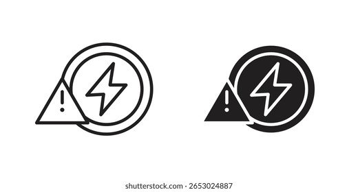 Conjunto de símbolos de icono de problema eléctrico en negro. línea e iconos planos