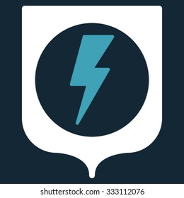 Electric Protection vector icon. Style is bicolor flat symbol, blue and white colors, rounded angles, dark blue background.
