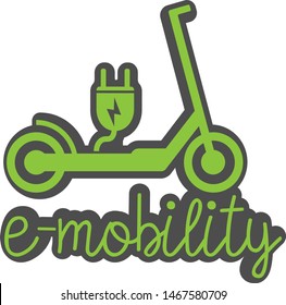 electric push scooter e-scooter symbol with plug and text e-mobility vector illustration