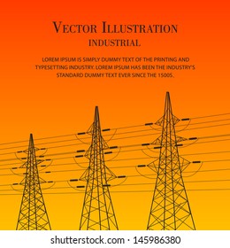 Electric pylon at sunset. Vector illustration.