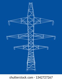 Electric pylon or electric tower concept. Vector rendering of 3d. Wire-frame style. The layers of visible and invisible lines are separated