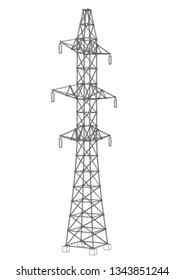 Electric pylon or electric tower concept. Vector rendering of 3d. Wire-frame style. The layers of visible and invisible lines are separated