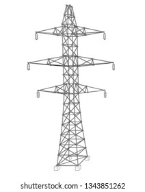 Electric pylon or electric tower concept. Vector rendering of 3d. Wire-frame style. The layers of visible and invisible lines are separated
