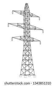 Electric pylon or electric tower concept. Vector rendering of 3d. Wire-frame style. The layers of visible and invisible lines are separated