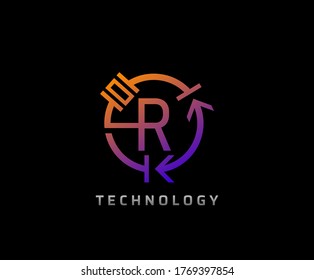 Electric R Letter Icon Design With Circle Shape and Electrical Engineering Component Symbol.