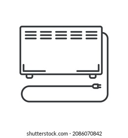 Electric radiator icon for space heating. A simple image of a heater with legs. Isolated vector on pure white background.