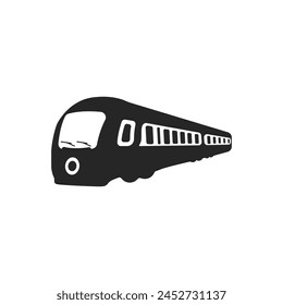 Electric rail train vector icon. Black high-speed train logo. Passenger transportation by rail vector. The train is turning. Vector illustration.