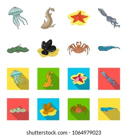 Electric ramp, mussels, crab, sperm whale.Sea animals set collection icons in cartoon,flat style vector symbol stock illustration web.
