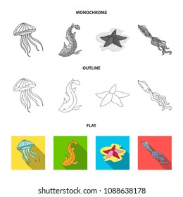 Electric ramp, mussels, crab, sperm whale.Sea animals set collection icons in flat,outline,monochrome style vector symbol stock illustration web.