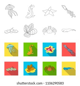 Electric ramp, mussels, crab, sperm whale.Sea animals set collection icons in outline,flat style vector symbol stock illustration web.