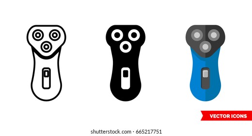 Electric razor icon of 3 types: color, black and white, outline. Isolated vector sign symbol.