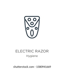 Electric razor icon. Thin linear electric razor outline icon isolated on white background from hygiene collection. Line vector sign, symbol for web and mobile