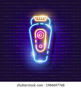 Electric razor neon sign. Vector illustration for design. Shaving equipment. Personal care concept.