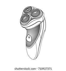 Electric razor on a white background. Outline version of electric shaver. EPS10 vector illustration