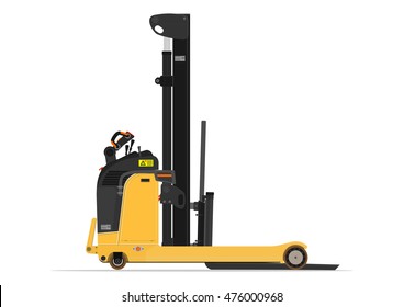 Electric reach stacker forklift on a white background. Flat vector