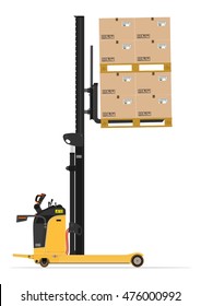 Electric reach stacker forklift on a white background. Flat vector