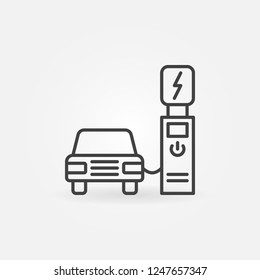 Electric recharging point with car vector outline concept icon