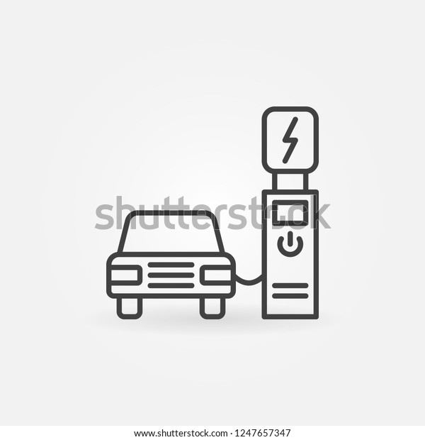 Electric recharging point with car vector outline\
concept icon