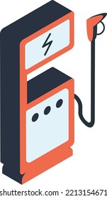 Punto de recarga eléctrica Enchufe de carga Vector Icono Diseño isométrico, Servicio de Vehículos de Motor y taller de reparación de automóviles Símbolo, Pieza de repuesto de Camión Signo, ilustración de material de técnico de automóviles