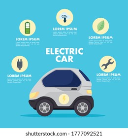 coche rojo eléctrico con diseño de conjunto de iconos, energía ecológica ahorrar naturaleza ambiental sostenible y conservación Tema Vector ilustración