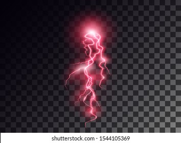 Electric red discharge, flash, transparent glow. Vector design element on isolated background.