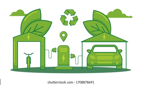 Transporte de repostaje eléctrico, camión de recarga ecológico aislado en blanco, ilustración plana vectorial. Ecología energía limpia, ahorre el ambiente circundante. Vehículo natural seguro sin contaminación.