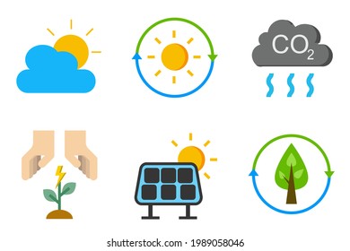 Electric Renewable Energy icon set show carbon capture reduction , green concept for global conservation , CO2 reduction , global warming , green energy trend