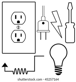 Electric Repair and installation Symbol Icons Set for Electrical Contractor or Electrician.