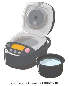 Electric rice cooker. Rice soaked in water.