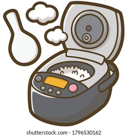 Electric rice cooker vector illustration. Freshly cooked rice.