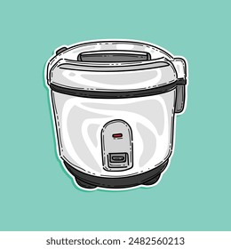 Electric rice cooker vector illustration. Freshly cooked rice. Isolated on Green Background. Magic jar rice cooker machine. Modern kitchen appliance rice cooker