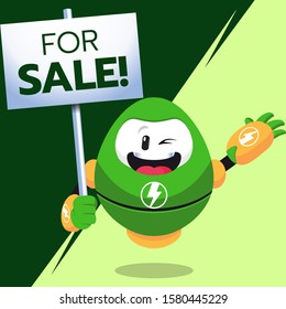 Electric Robot Mascot Holding A Sale Sign