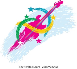 electric rock guitar grunge launch speed trail with grunge sound swirls music festival album band logo poster