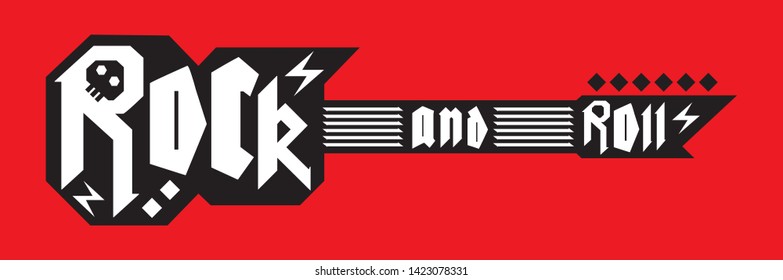 electric rock and roll typography guitar icon illustration vector. 