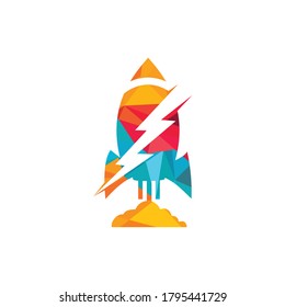 Electric rocket vector logo design. Rocket and thunderbolt logo icon.