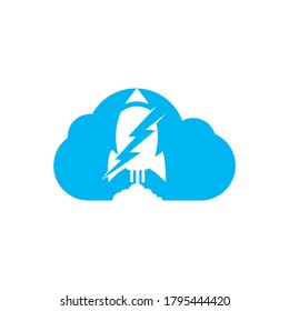 Electric rocket vector logo design. Rocket with thunderbolt and cloud logo icon.